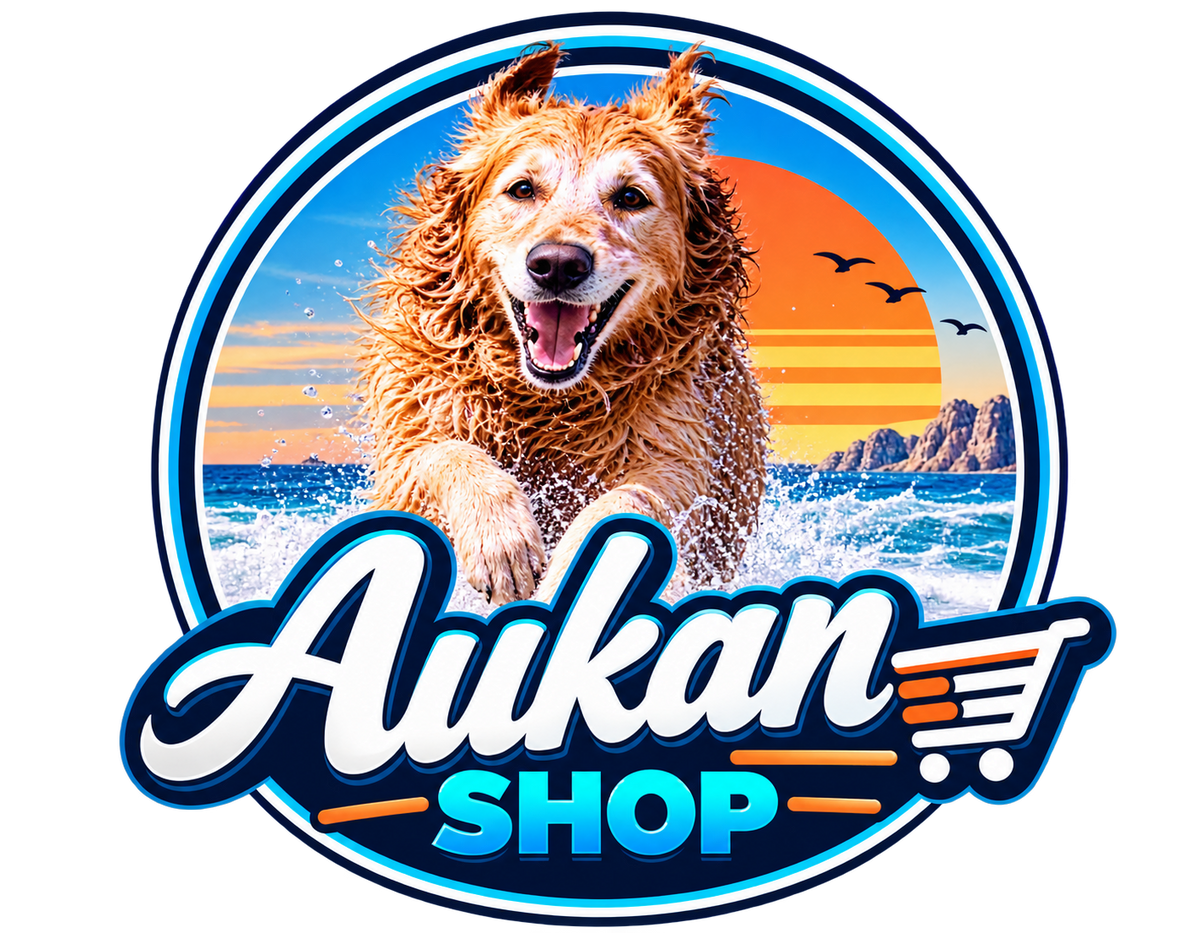 Logo Aukan Shop perro golden retriever